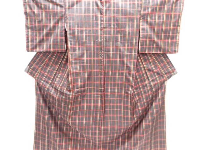 格子織り出し米沢紬着物アンサンブル